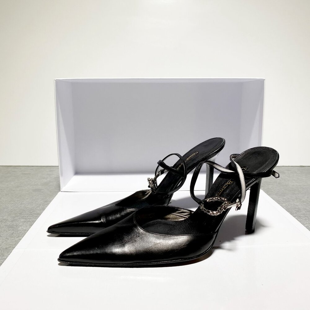 Cesare Paciotti Black Leather Slingback Pumps with Wrap-Around Straps Size 38